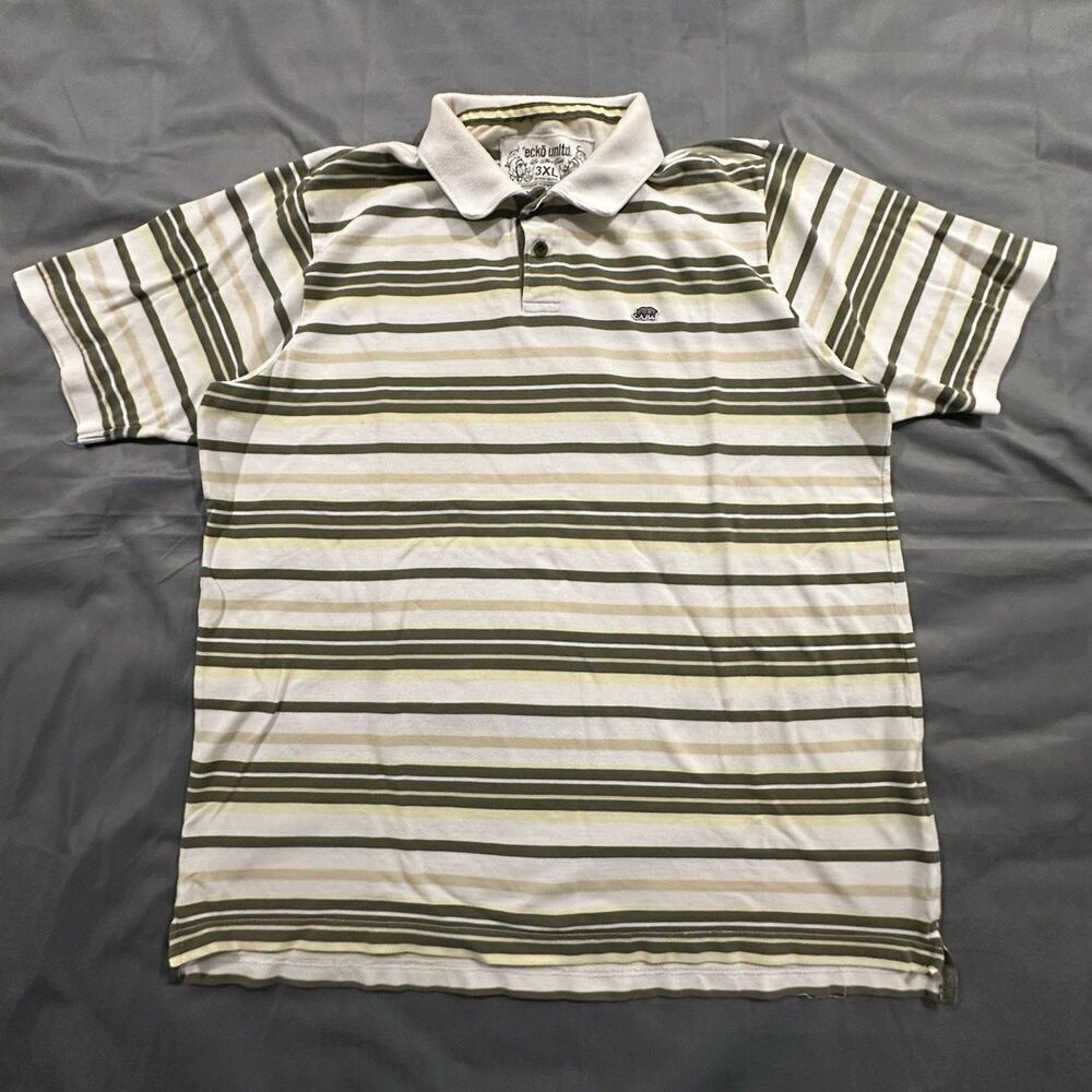 Vintage Ecko Unltd Shirt Mens 3XL Striped Short Sleeve Polo Skater Hip Hop White